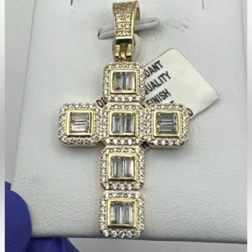 Gold Cross Pendant with Clear Crystal Accents - Men’s Jewelry